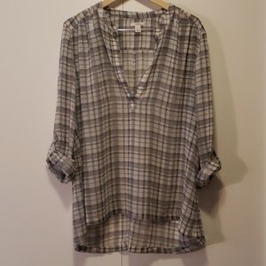 Caslon Sheer Plaid Blouse, XL